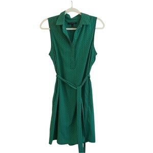 Banana Republic Sleeveless Pin Tuck Shirt Dress Sz 6 Green Tie Waist Pocket